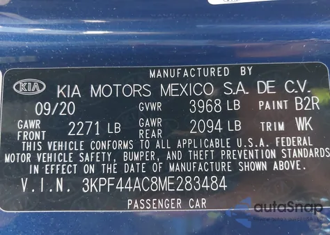 2021 Kia Forte Gt из США, поврежденный, VIN 3KPF44AC8ME283484